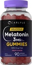 Carlyle Melatonin Gummies 3mg | 90 Count | Fruit Flavor Gummy Supplement | 100% Drug Free Support | Vegan, Non-GMO, Gluten Free