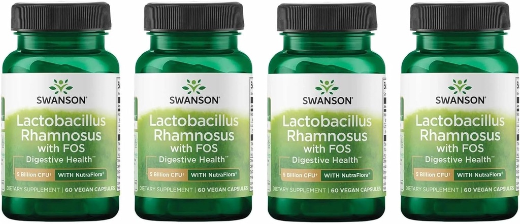 Swanson Lactobacillus Rhamnosus with FOS - Probiyotik Supplement Supports Digestive Health - 5 Milyar CFU - Seyahat sırasında GI Tract Health - (60 Veggie Caps) Pack