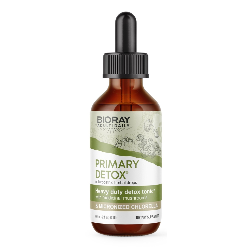 BIORAY Daily Primary Detox - 2 fl oz - Medicinal Mushrooms & Micronized Chlorella - Organik, Non-GMO, Vegetarian, Gluten Free - Approx. 15 Hizmet