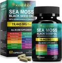 Sea Moss Black Seed Oil, Sea Moss Black Seed Oil Ashwagandha Ginger Capsules with Vitamins Bladderwrack, Burdock ve Daha Fazla 60 Capsules
