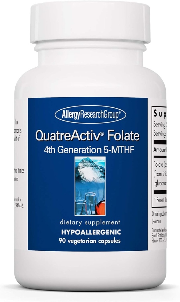 Alerji Araştırma Grubu QuatreActiv Folate Supplement - Medeniyet, 5-MTHF, Medeniyet Desteği, Quatrefolic, Vegetarian Capsules - 90 Count