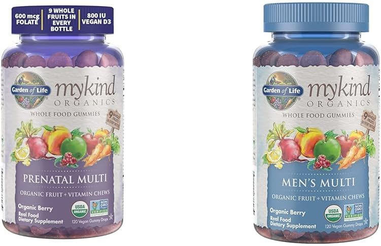 Life Organics Prenatal Gummies Multivitamin D3, B6, B12 & Organics Men's Gummy Vitamins Multi Berry, 120