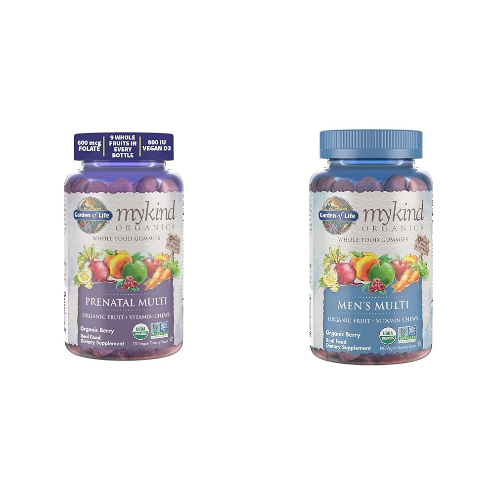 Life Organics Prenatal Gummies Multivitamin D3, B6, B12 & Organics Men's Gummy Vitamins Multi Berry, 120