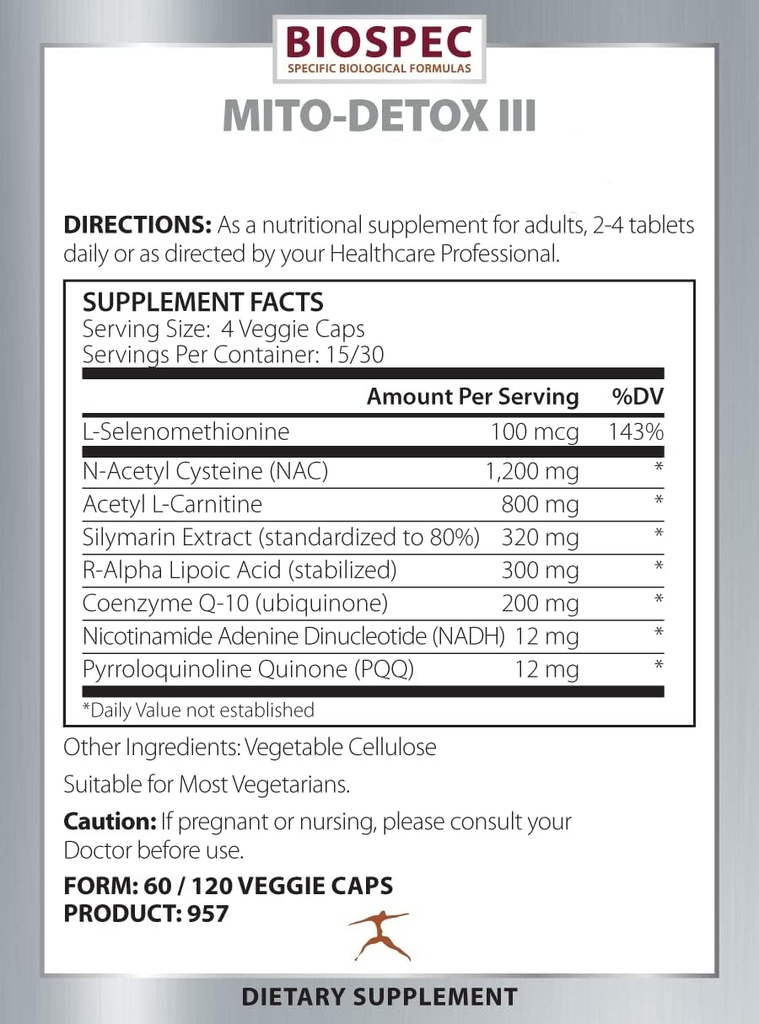 BIOSPEC NUTRIENTS Mito-Detox III – N-Acetyl Cysteine (NAC), Acetyl L-Carnitine, Alpha Lipoic Acid (ALA), Co-Q-10