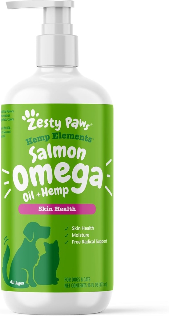 Zesty Paws Σολομός Ωμέγα Η κάνναβη Omega για σκύλους και γάτες με άγρια Αλάσκα Σολομός Omega 3 και 6 λιπαρά οξέα με EPA DHA για κατοικίδια Υποστηρίζει κανονική υγρασία του δέρματος και λειτουργία του ανοσοποιητικού συστήματος 16oz