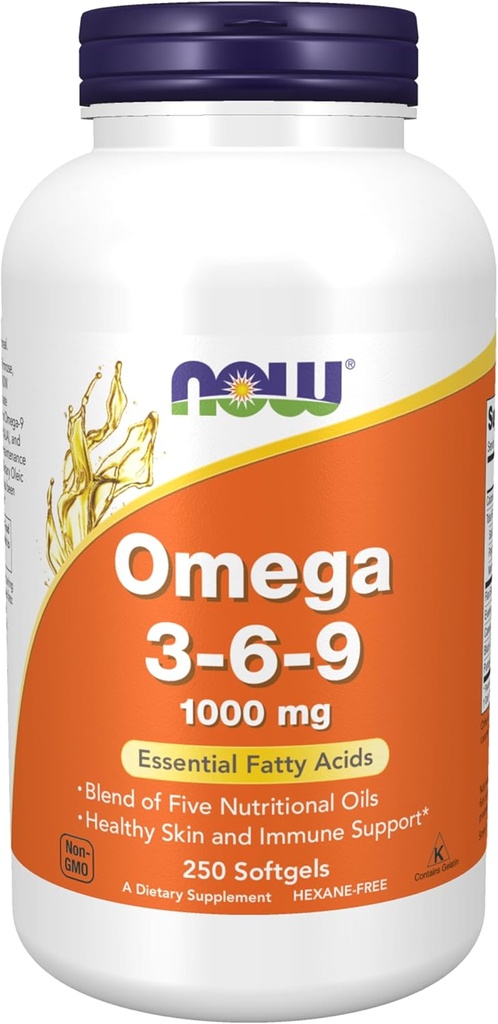 Şimdi Gıdalar Tamamlar, Omega 3-6-9 1000 mg, Flax Tohum, Evening Primrose, Canola, Black Currant ve Candy Seed Oils, 250 Softgels