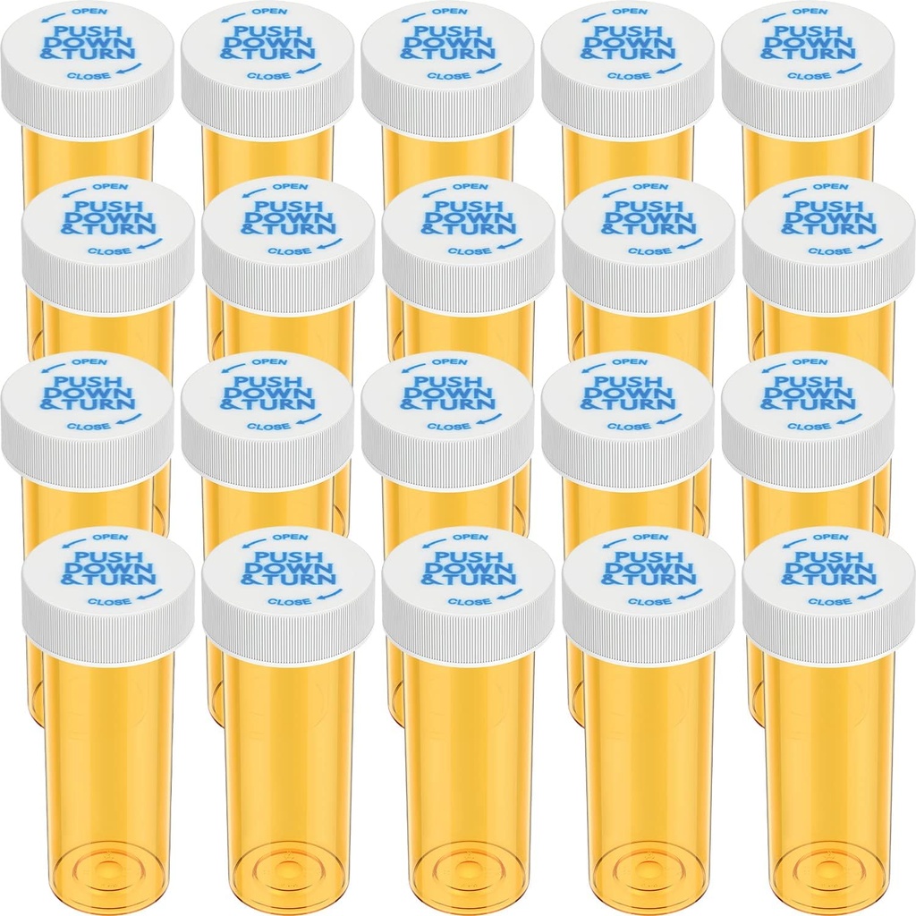 Boş Plastik Tıp Pill Şişeleri Çocuk Dayanıklı Kaplarla, 6 Dram Küçük Reçeteli Tıp Konteynerleri Seyahat Pill Vials Clear Pill Case Organizers (20 Pack)
