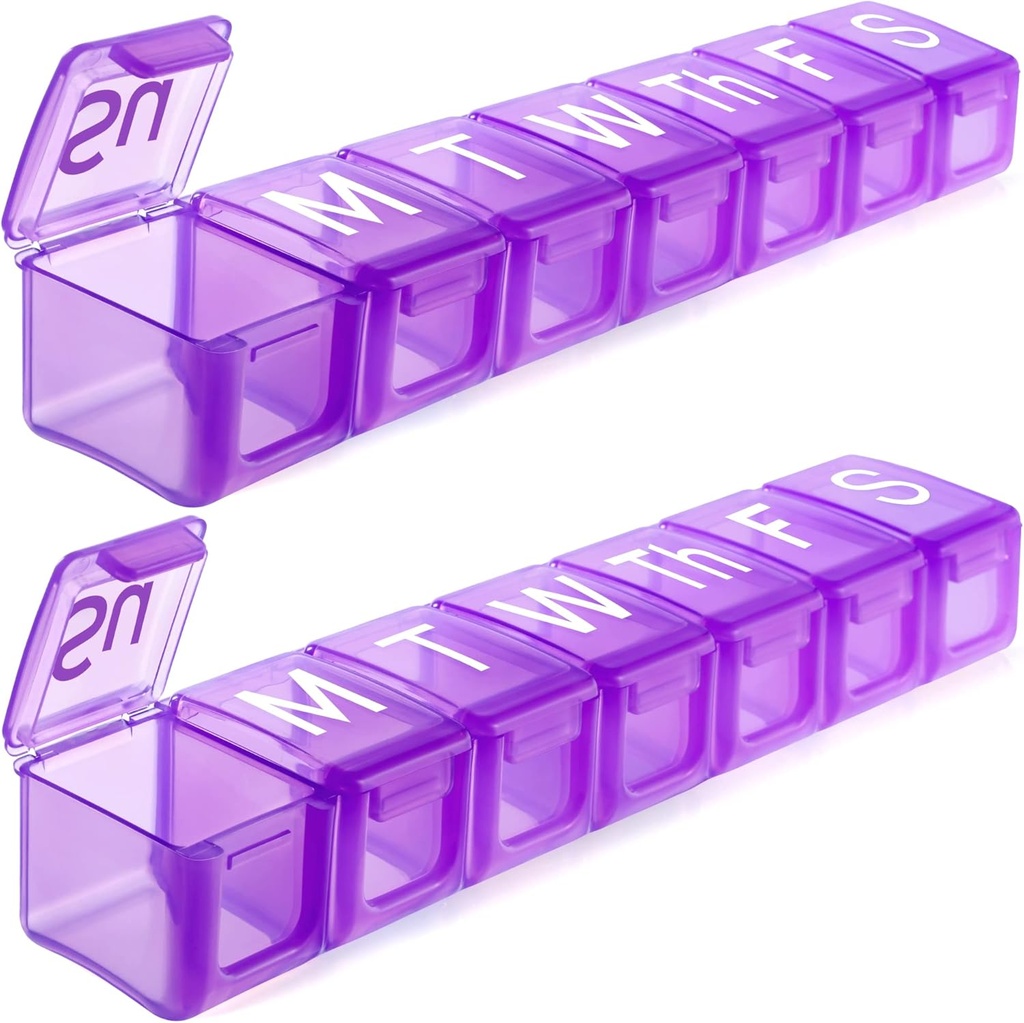 2 Pack Extra Large Weekly Pill Organizer, BPA Free Pill Box 7 Day with XL Compartment for Fish Oils, Travel Friendly Medicine Organizer Pill Case for Vitamins, Συμπληρωματικά