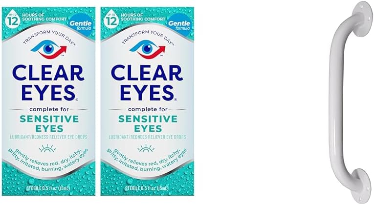 Clear Eyes Hassas Eye Drops, 2 Pack ve Drive Medical White Toz-Coated Grab Bar