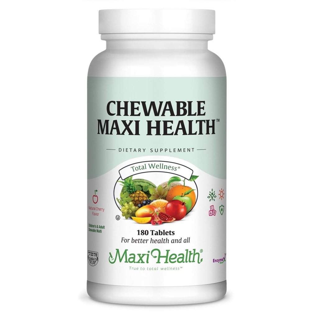Maxi Health Chewable Multivitamin for Kids, Young and Yetişkinler - Cherry Chewable Vitamins for Yetişkinler & Çocuklar - Kosher Kids Multivitamin + Iron (180 Tablet)