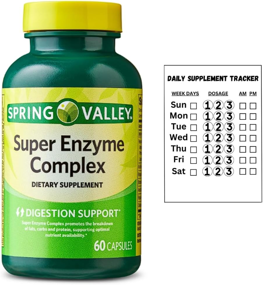 Ανοιξιάτικη Κοιλάδα Super Enzyme Complex Συμπλήρωμα διατροφής για την υποστήριξη Digestive, 60 κάψουλες + καθημερινή συμπλήρωμα Tracker Sticker