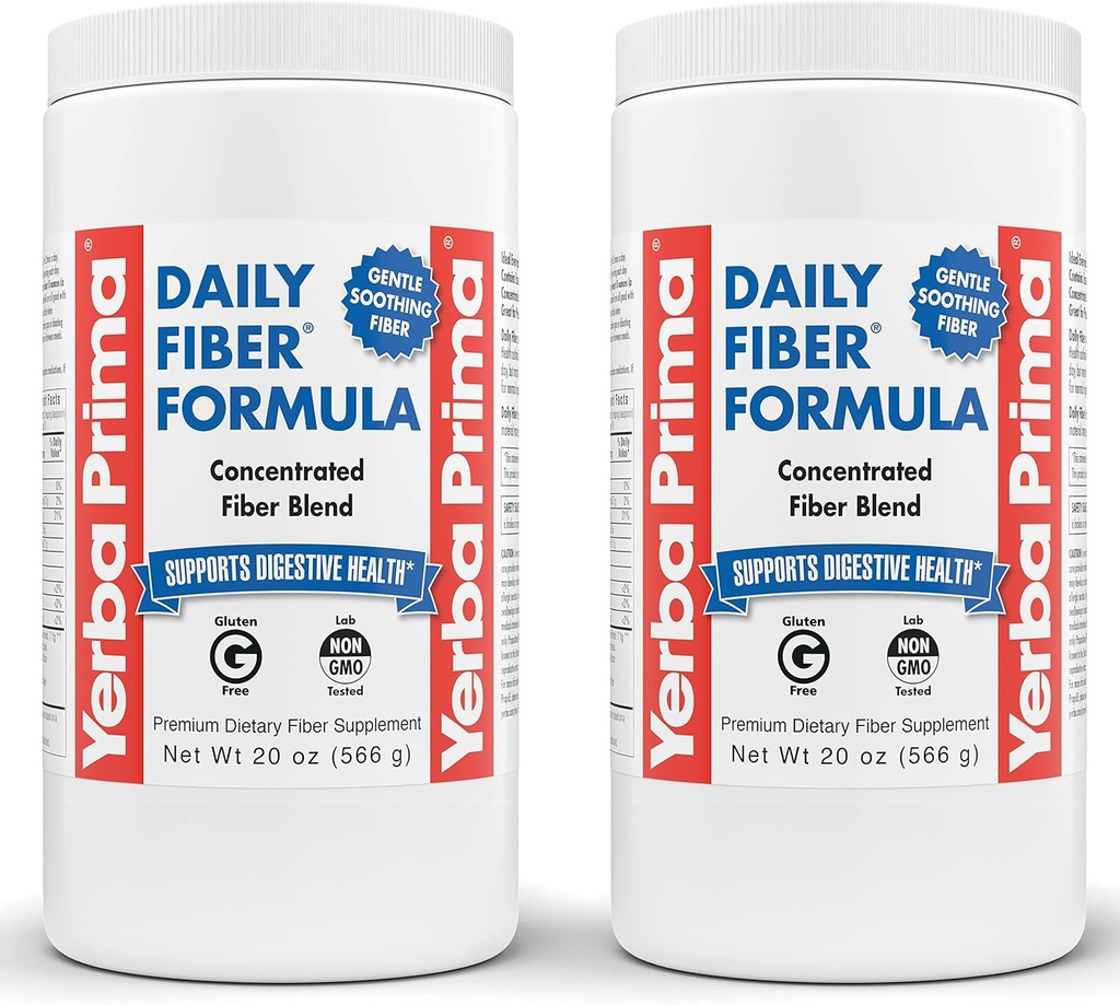 Yerba Prima Daily Fiber Formula - 20 oz Powder (Pack of 2) - Άγευστη, συμπυκνωμένη μείξη διαλυτού/αδιάλυτου, Psyllium Seed Husks, Acacia Gum, Apple Fiber Supplement - Κανονικότητα Cleanser Colon