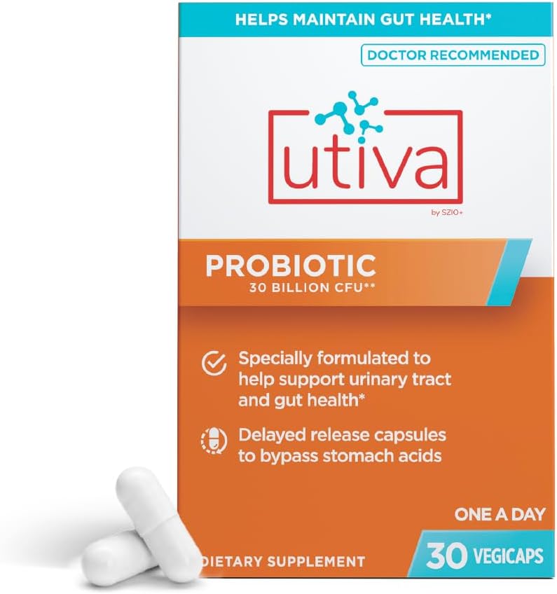 Szio+ Utiva Probiotic – Συμπλήρωμα υγείας ούρων και ούρων – 12 δισεκατομμύρια CFU Lactobacillus & Bifidobacterium Probiotic για άνδρες και γυναίκες, 30 κάψουλες καθυστερημένης αποδέσμευσης Vegi