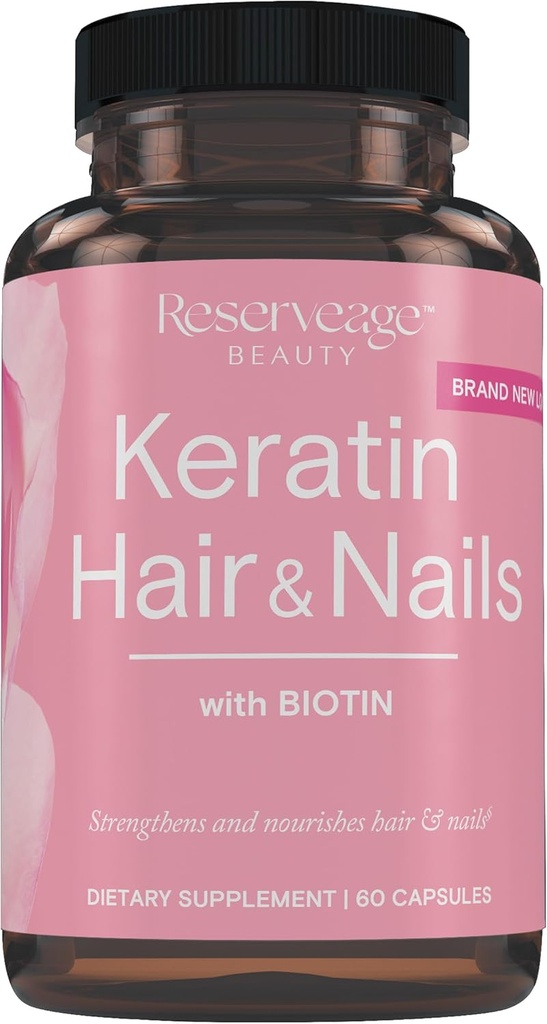 Biotin ile Rezerv Keratin Saç Bakımı - Keratin Supplement with Biotin & Resveratrol - Saç Büyüme ve Çığlık Sağlığı - 60 Capsules