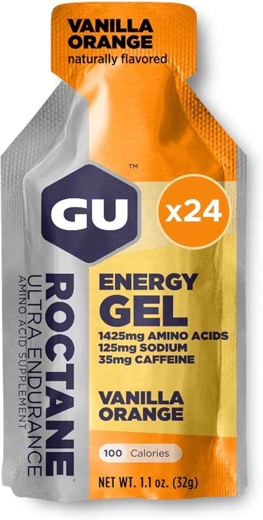 GU Energy Roctane Ultra Endurance Energy Gel, Vegan, Gluten-Free, Kosher ve Dairy-Free On-Go Sports Nutrition for Run, Biking, Hiking veya Skiing, Vanilla Orange (24 Paketler)