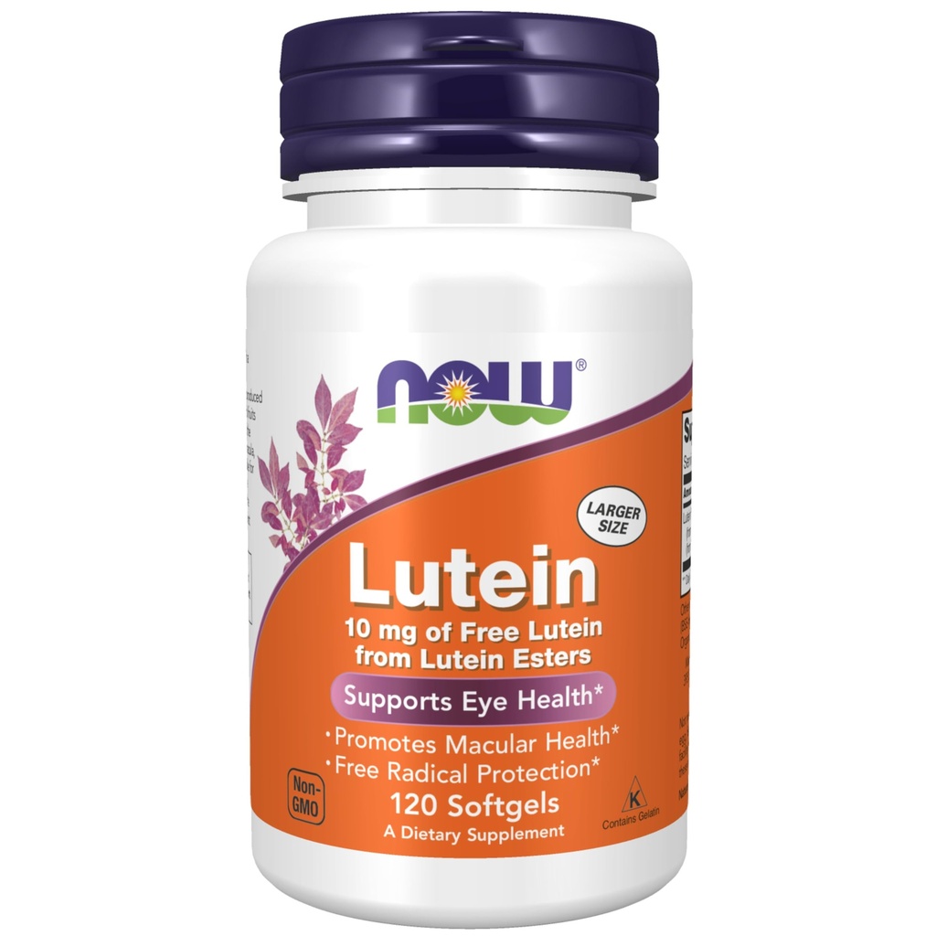 NOW Συμπληρώματα Τροφίμων, Lutein 10 mg με 10 mg ελεύθερης λουτεΐνης από Lutein Esters, 120 Softgels
