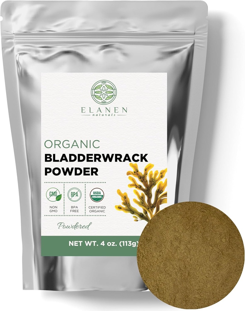 Elanen Naturals Organic Bladderwrack Toz 4 oz. (113g) Fransa'dan, USDA sertifikalı Organik Kelp Bladderwrack Herb, Fucus Bladder Wrack Toz Bladderack Supplement