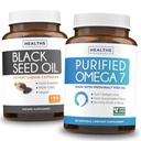 Omega 7 Softgels & Black Seed Oil (3-Month Supply) Omega Glow Assembly - Purified Omega-7 Softgels (90 Softgels) Provinal Peruvian Anchovy and Black Seed Oil (180 Capsules) Cold-Pressed Oil (180 Capsules)