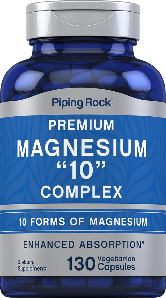Piping Rock Magnezyum 10 One Complex | 130 Capsules | Erkekler ve Kadınlar için Tamam | Vejetaryen, Non-GMO, Gluten Free