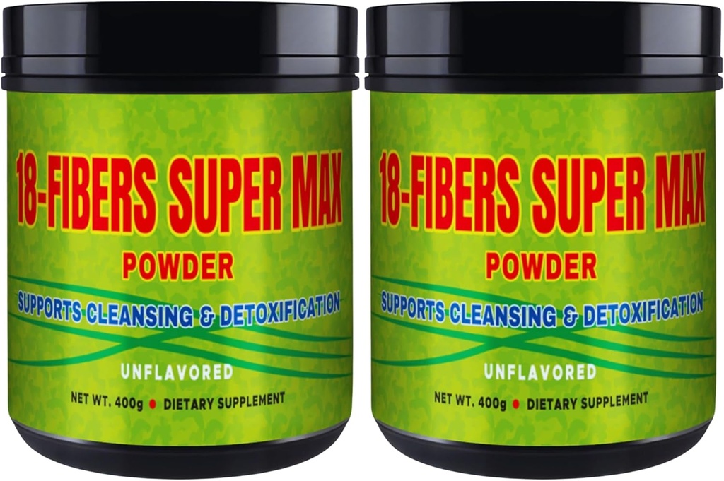 FIBRA 18 Super MAX Powder (18 Ίνες) - 400g - Συμπλήρωμα διατροφής - Υποστηρίζει τον καθαρισμό και την αποτοξίνωση, Άγευστα (2 Συσκευασία)