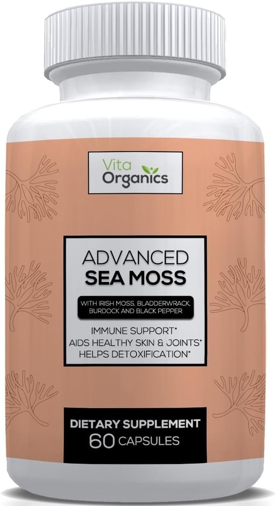 Advanced Sea Moss, θαλάσσια βρύα προηγμένη φόρμουλα, premium συμπλήρωμα βρύα της θάλασσας, χάπια βρύα της θάλασσας, seamoss συμπλήρωμα, Irish Sea Moss Κάψουλες & Βιολογικό Bladderwrack & Burdock, & Black Pepper Extract, Seamoss