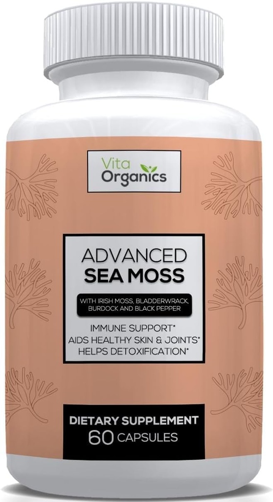 Advanced Sea Moss, θαλάσσια βρύα προηγμένη φόρμουλα, premium συμπλήρωμα βρύα της θάλασσας, χάπια βρύα της θάλασσας, seamoss συμπλήρωμα, Irish Sea Moss Κάψουλες & Βιολογικό Bladderwrack & Burdock, & Black Pepper Extract, Seamoss