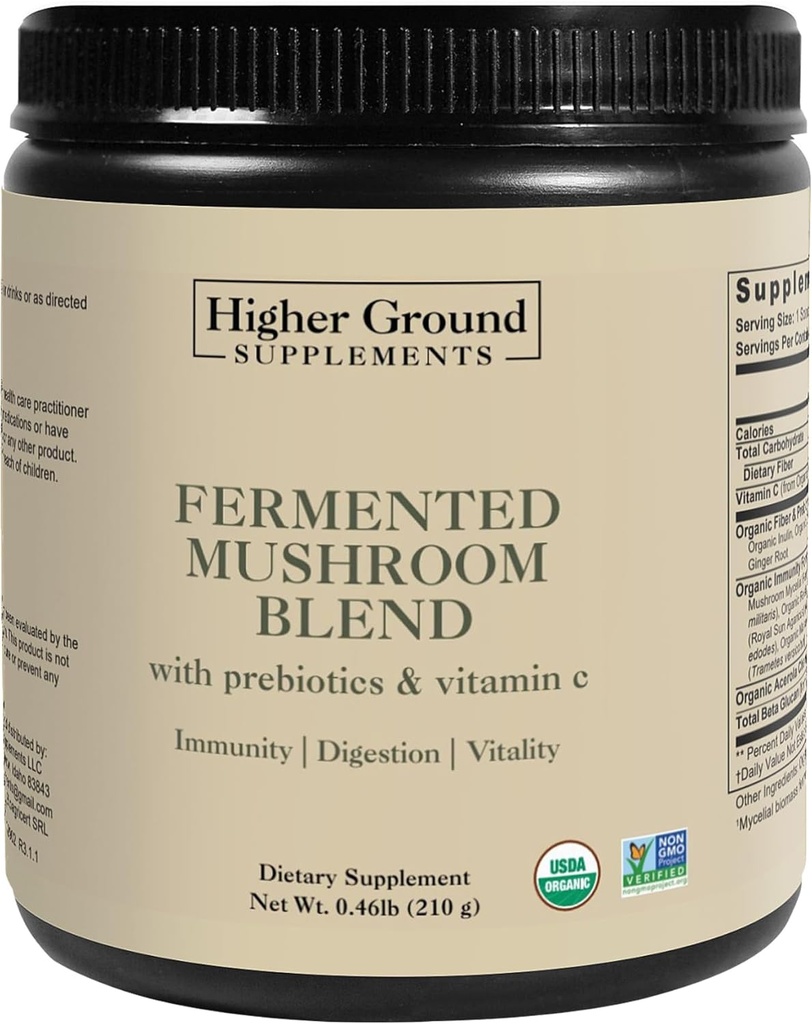 Fermented Mushroom Mix | 6 Premium Grown Mushrooms | Prebiyotikler, Fiberler ve Immunity için C vitamini | Gluten-Free | 210g | Gluten-Free | 210g