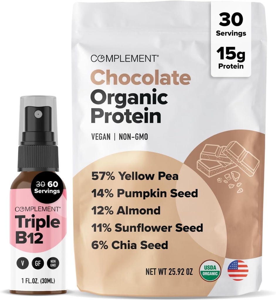 Συμπληρωματική Βιολογική Σοκολάτα Vegan Protein Powder & Triple B12 Spray Bundle – Πρωτεΐνη με βάση τα φυτά και Essential B12 Συμπλήρωμα για την ενέργεια και την ευεξία