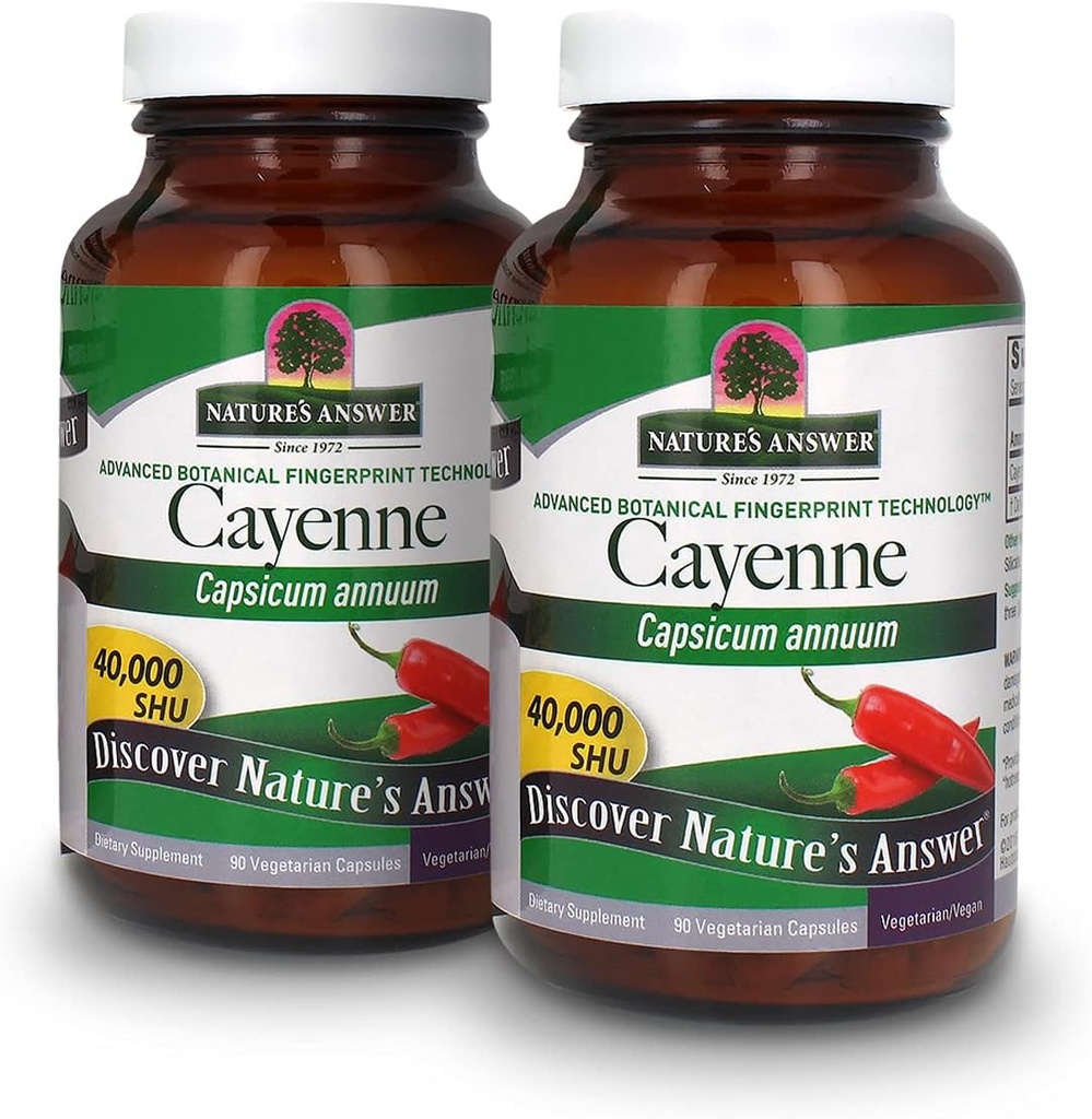 Nature's Answer Cayenne Pepper Toz Capsule Supplement, 90-Count | Natural Metabolism Branson | Cardiovascular Health | Digestion & Circulation (Pack of 2)