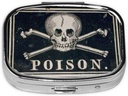 Metal 2tment Pill Organizer Travel Friendly Portable Compact Pill Box Cute Pill Case, For Pocket Wallets Daily Portable Medicine Vitamin Tablet Depolama (Poison Black)