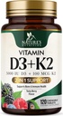 D3 K2 Supplement | 5000 IU D3 + K2 100 mcg | MK-7 K2 Vitamin D | Destek Immune, Heart, Teeth & Bone Health - Nature's Easy to Chew, VIT D3 K2, Non-GMO, Tasty Berry Flavor - 120 Tablet
