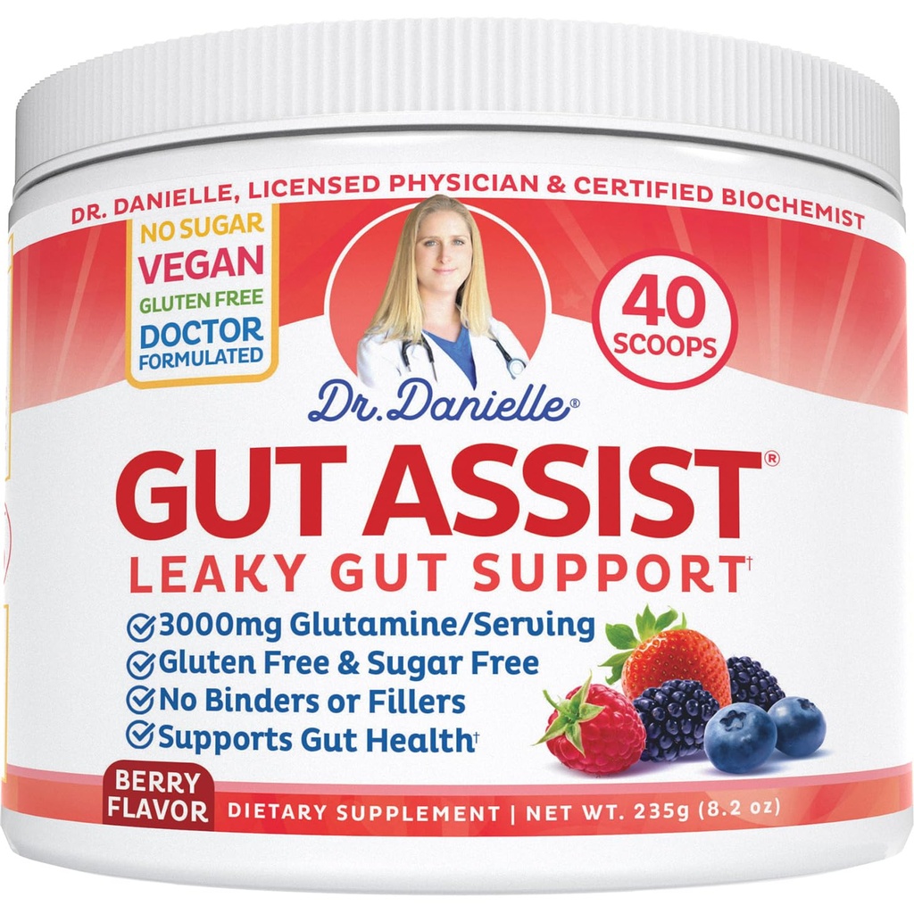 Doctor Danielle Leaky Gut Support Powder | L-Glutamine Gut Lining Formula | Gut Assist by Dr. Danielles, Berry