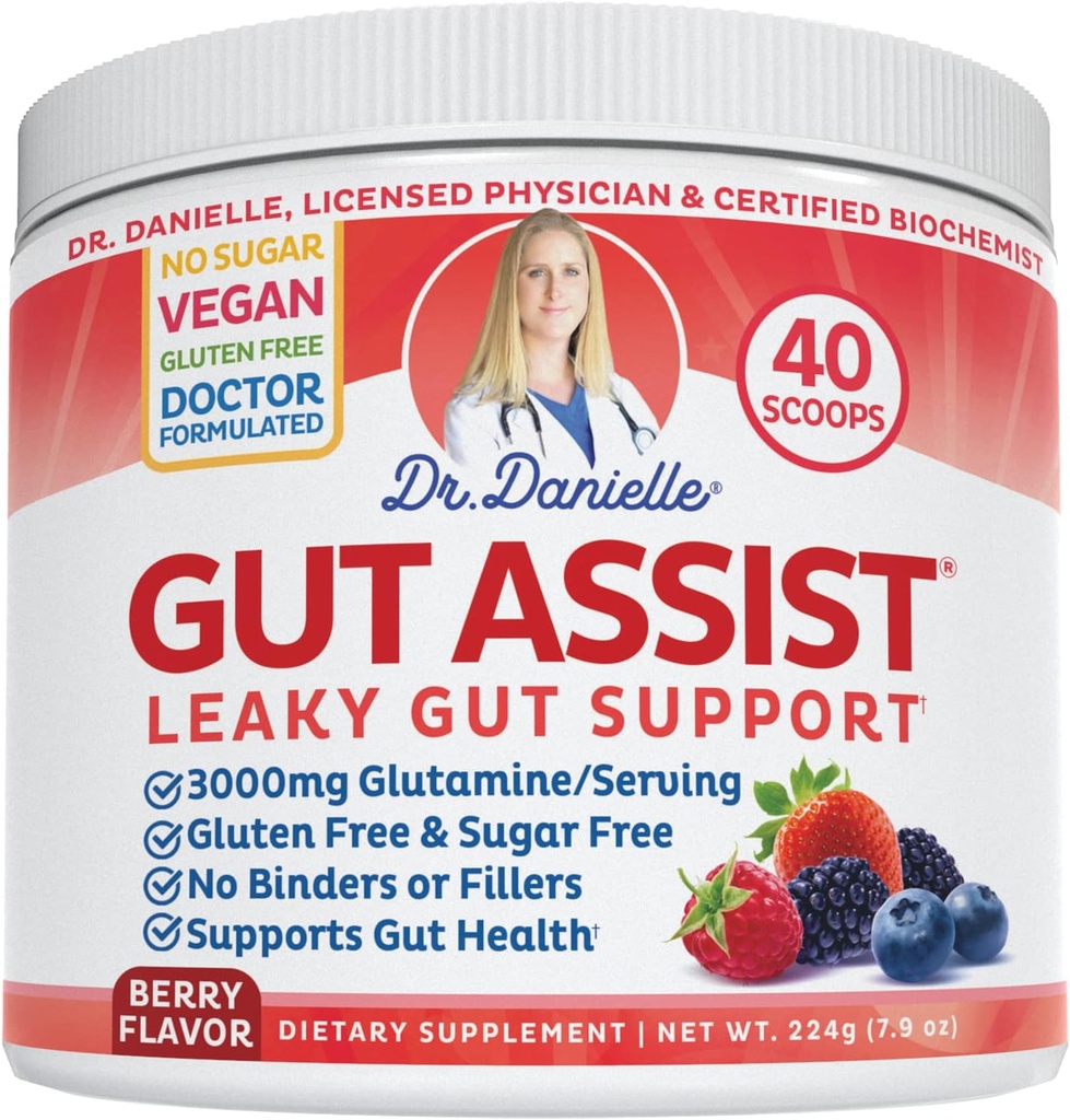 Doktor Danielle Gut Assist - Leaky Gut Repair Toz - Glutamine, Arapinogalactan, Licorice Root - Supports IBS, Heartburn, Bloating, Gas, Constipation, SIBO from, Berry Flavor