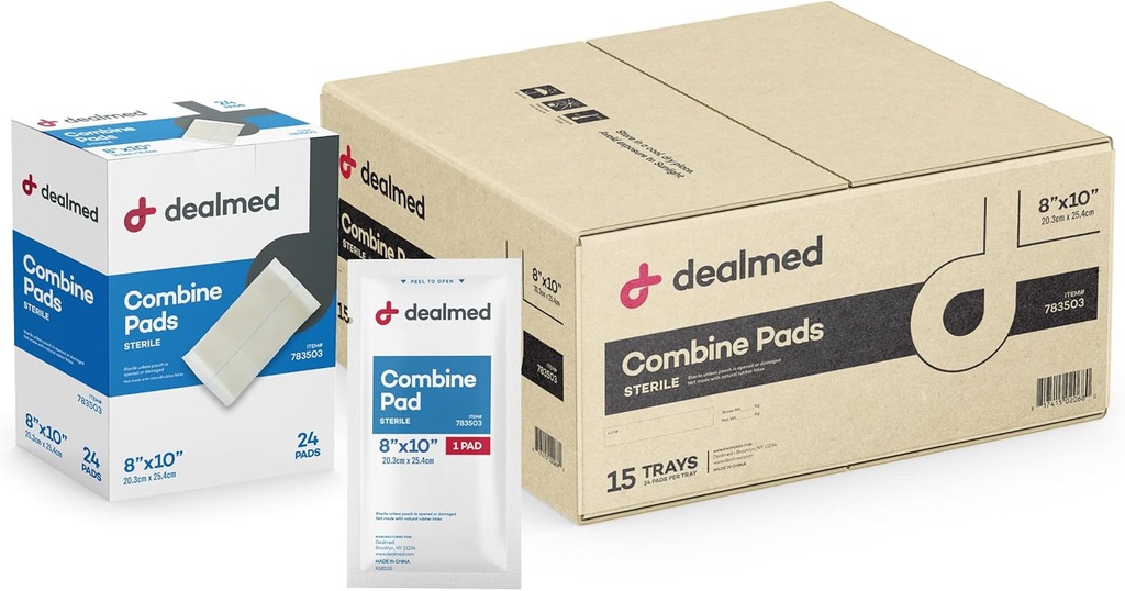 Dealmed Abdominal Pads 8"x10" (360-Case) Sterile Bireysel olarak yuvarlandı, ABD Pads, Absorbent, Yara Bakımı için Adherent, Dr.Öğr.