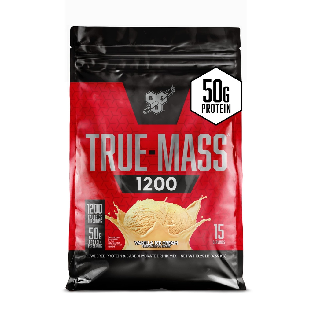 BSN TRUE-MASS Κερδίζω βάρος, μυϊκή μάζα Κερδίζοντας πρωτεΐνη σκόνη, παγωτό βανίλια, 10,25 λίρες