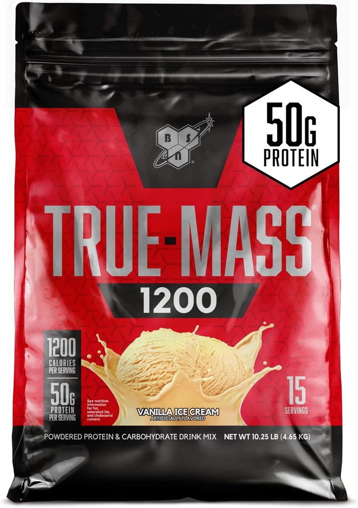 BSN TRUE-MASS Κερδίζω βάρος, μυϊκή μάζα Κερδίζοντας πρωτεΐνη σκόνη, παγωτό βανίλια, 10,25 λίρες