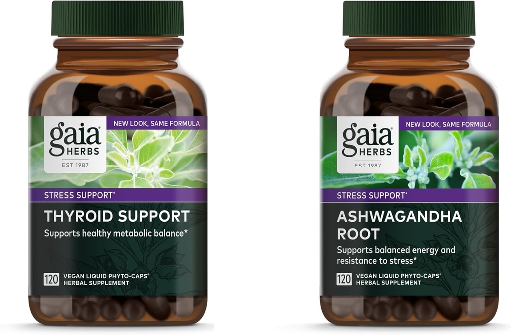 Gaia Herbs Ashwagandha Root - Κατασκευασμένη με οργανική ρίζα Ashwagandha - 120 Vegan Liquid Phyto-Capsules & Thyroid Υποστήριξη - Υποστήριξη Υγιεινή μεταβολική ισορροπία και γενική ευεξία - 120 Vegan Liquid Phyto
