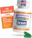 Πολυσακχαρίτης Iron Complex 150mg για την υποστήριξη της αναιμίας - Πρόληψη & Θεραπεία της ανεπάρκειας σιδήρου, Υποστηρίζει Σχηματισμό των ερυθρών κυττάρων αίματος, Απαλό στο στομάχι, υψηλής ισχύος, ΗΠΑ-Made, 100 κάψουλες