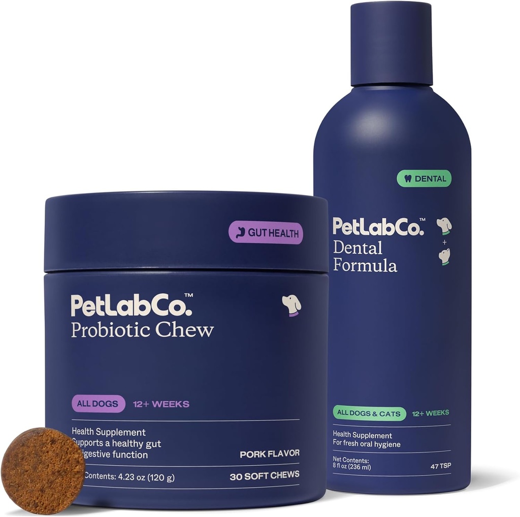 PetLab Co. – Dog Teeth Cleaning & Gut Health Bundle: Dog Dental Formula for Fresh Breath, Healthy Teeth & Gums & Probiotics for Gut Health, Seasonal Allergies, Skin & Ear Yeast