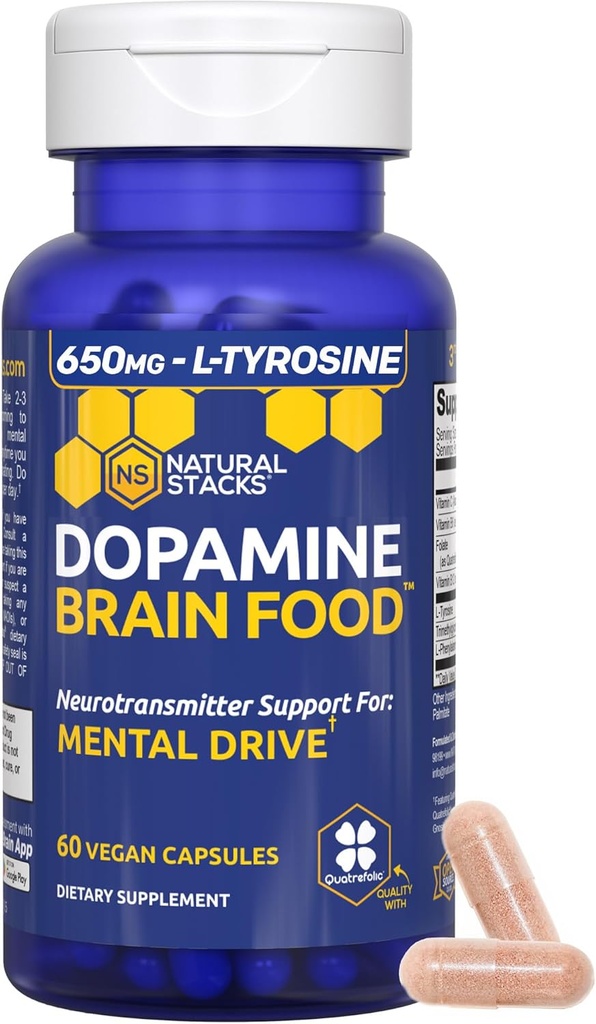 Dopamin Brain Food - 650 mg L-Tyrosine Supplement - Focus & mental Drive için Dopamine Supplement - Supports mental Energy - Nörotransmitter Support with B Vitamins - 60 Capsules