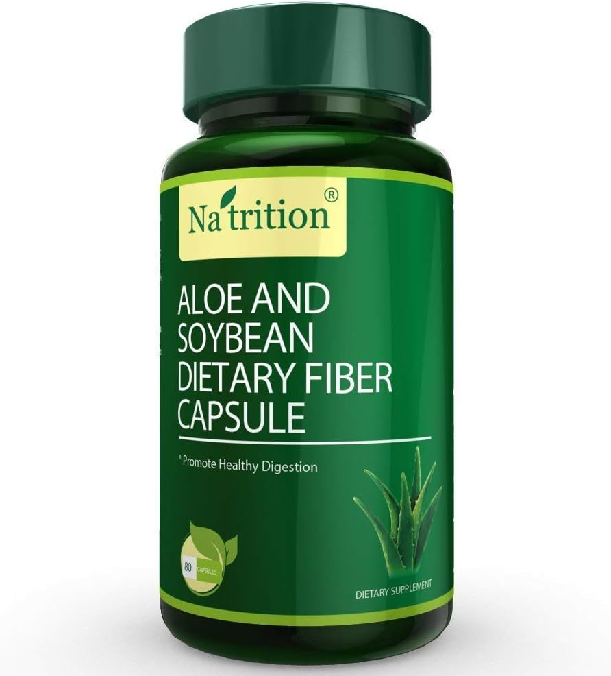 Natrition Aloe Vera Gel Extract Κάψουλες με φυτικές ίνες σόγιας – Best Intestinal Cleanse Supplement – Βελτιώστε την πέψη και την ανακούφιση δυσκοιλιότητας - 80 κάψουλες