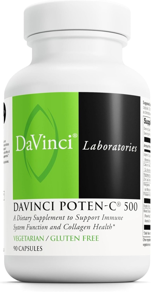 DAVINCI Laboratuvarları Poten-C 500 - Diyetsel Supplement Immune System Function & Collagen Health* - C vitamini, Kalsiyum, Magnezyum, Potasyum ve Daha Fazlası - Vejetaryen - Gluten-Free - 90 Tabletler
