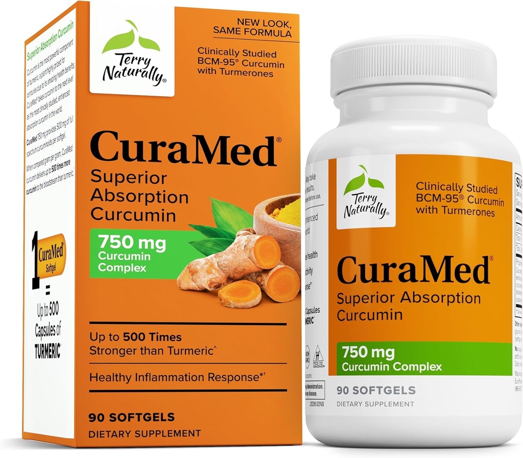 Terry Natural CuraMed 750 mg - Beyin ve Kalp Sağlığı Desteği için Antioksi Supplement - Yüksek Lisanslı Curcumin Kompleksi - Kidney, Liver & Immune Health Support - 90 Softgels