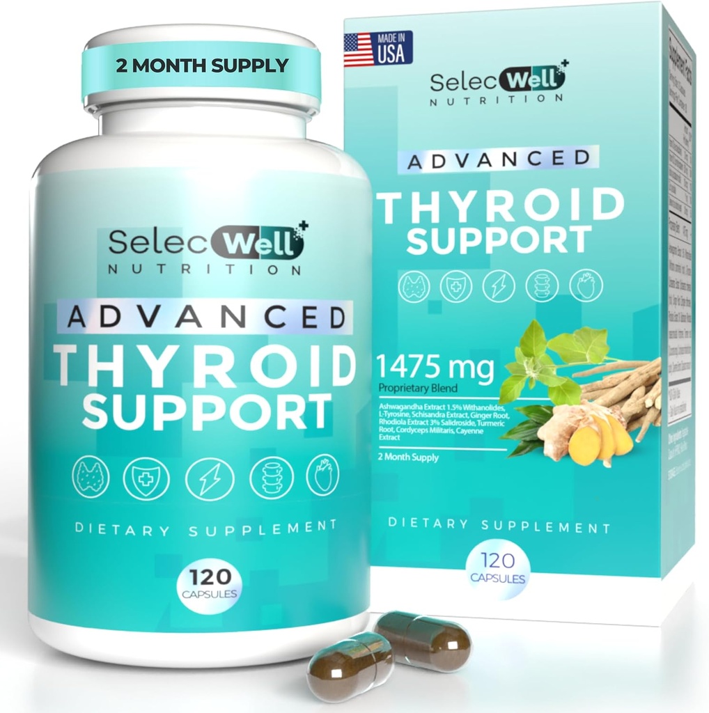 Gelişmiş Tiroid Desteği, 2 Ay Supply – Supports Energy, Focus & Hormon Balance – Iodine, Selenium, Ashwagandha & L-Tyrosine (Vegetarian, Non-GMO) ile