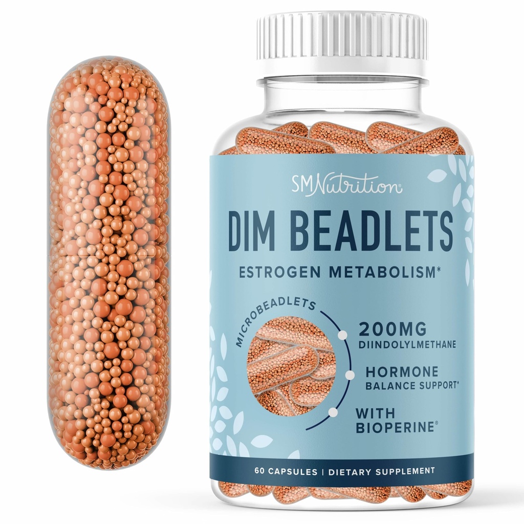 DIM Supplement 200 mg for Hormon Balance | Gecikmiş-Release Microbeadlets | Estrogen Balance for Women & Men, Hormonal Acne Supplements, Menopause & Antioksi Support | Vegan, Soy Free | 60 Ct.