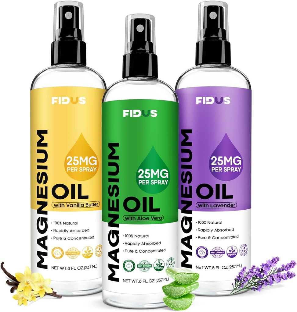 Fidus% 100 Pure Magnezyum Oil Spray with Aloe Vera - Big 8 fl oz Topical Magnezyum Chloride for feet, Antik Zechstein Seven Seabed Mineralss