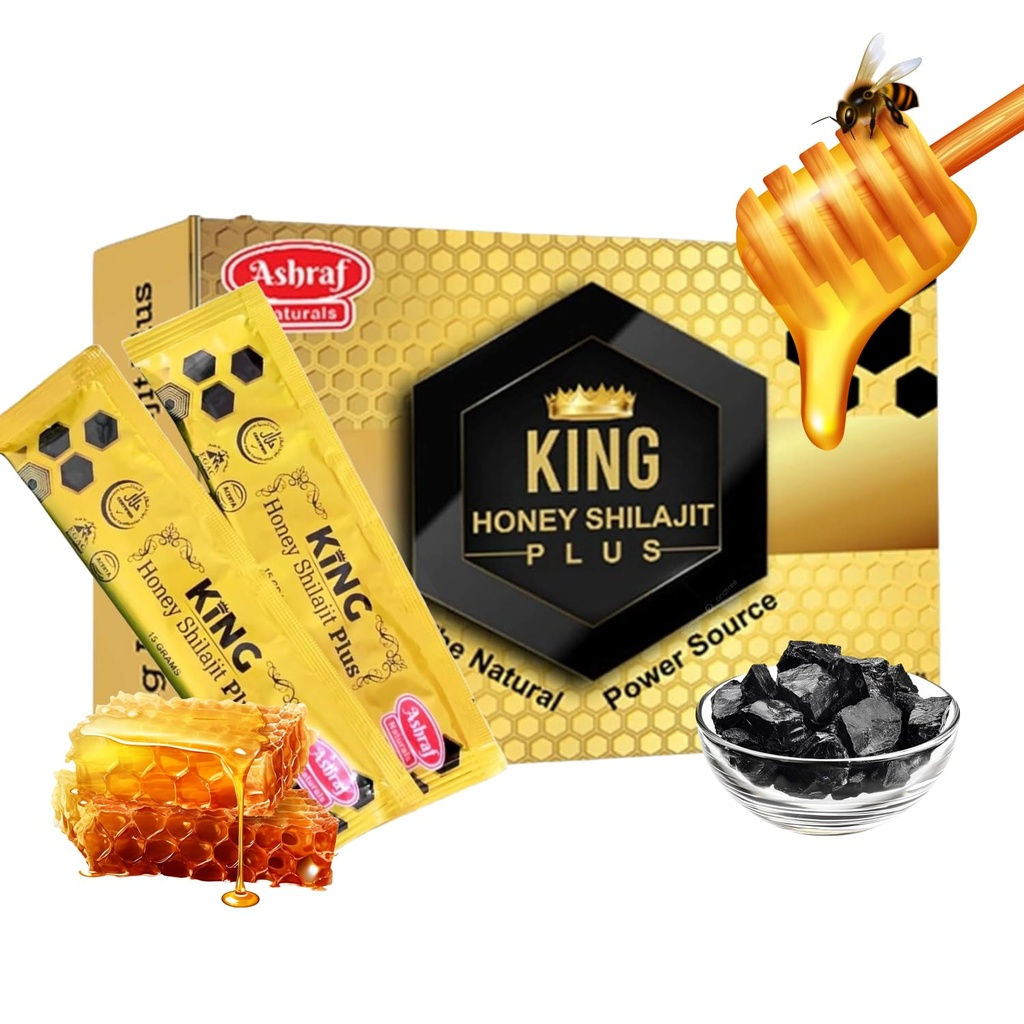 Ashraf Naturals King Honey Shilajit Plus - Premium Honey & Himalaya Shilajit Mix with Herbal Extracts, Natural Energy & Vitality Support,15 Sachets x 15g