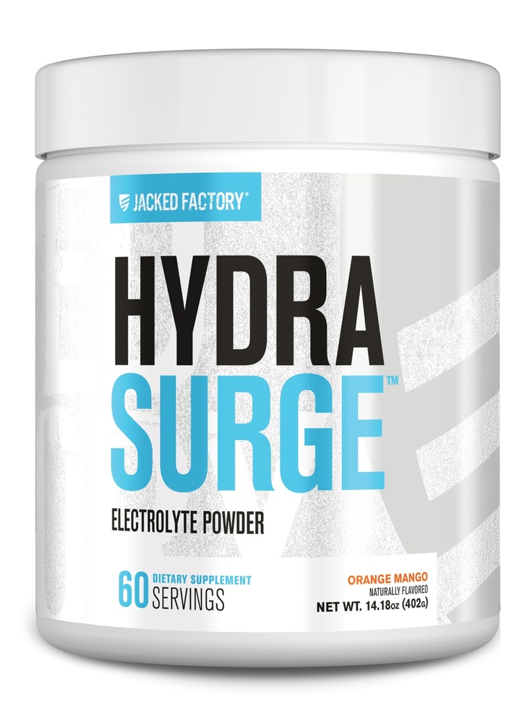 Jacked Factory HYDRASURGE Electrolyte Powder - Hydration Supplement with Key Minerals, Himalayan Sea Salt, Coconut Water - Keto Friendly, Sugar Free, Naturally Sweetened - 60 Servings, Orange Mango
