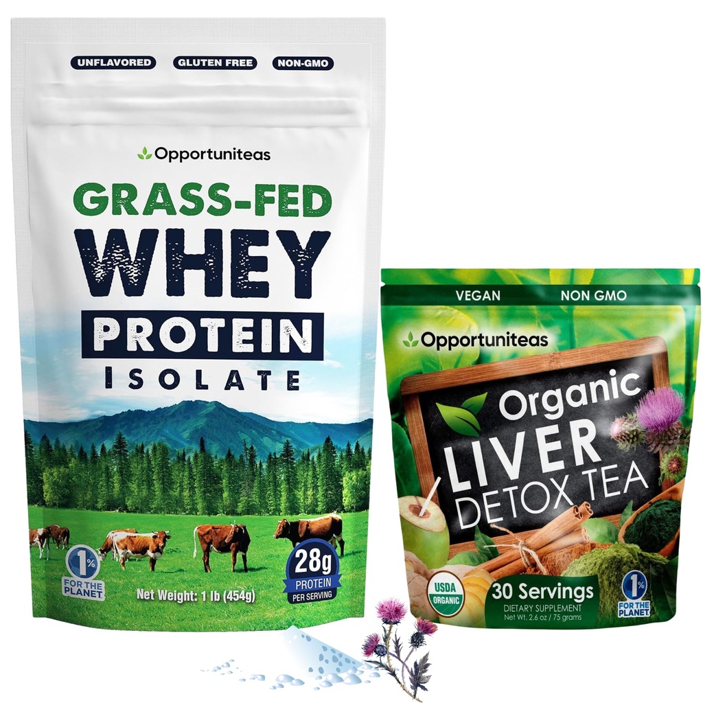 Opportunitas Grass Fed Άγευστη πρωτεΐνη ορού γάλακτος & τσάι από το συκώτι Detox Matcha - Υποστηρίξτε τους μυς σας ενώ καθαρίζετε το συκώτι σας - πακέτο