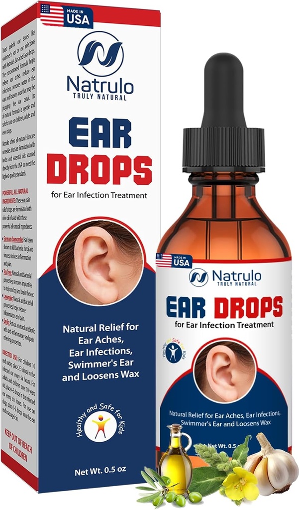 Natrulo Ear Drops for Ear Infection – Organic Ear Drops for Adult, Kids, Baby, Dog & Pets – for Ear Aches, Ichy Ears, Infections, Swimmer's Ear, & Loosen Wax – Kids Safe, Made in USA